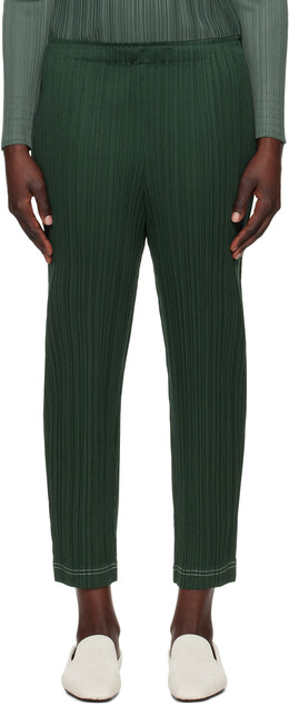 Pleats Please Issey Miyake: Зелёные брюки 