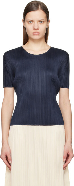 Pleats Please Issey Miyake: Тёмная футболка 