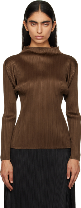 Pleats Please Issey Miyake: Коричневый топ 