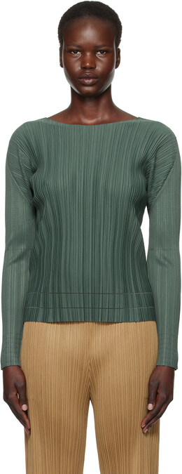 Pleats Please Issey Miyake: Зелёный топ 