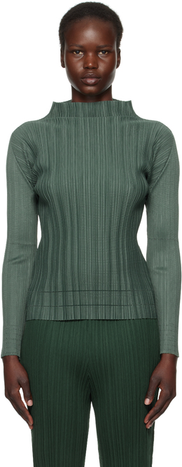 Pleats Please Issey Miyake: Зелёный топ 