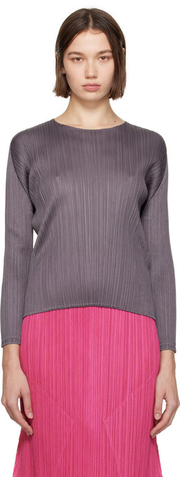 Pleats Please Issey Miyake: Серый топ 