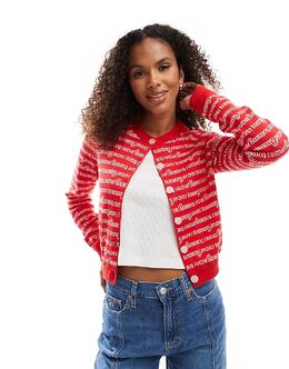 Tommy Jeans: Красный кардиган  Hybrid