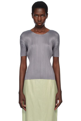 Pleats Please Issey Miyake: Серая футболка 