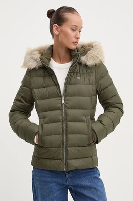 Tommy Jeans: Зелёный пуховик 