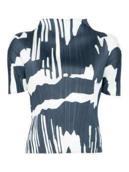 Pleats Please Issey Miyake: Синяя футболка 