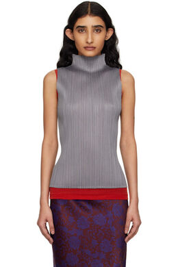 Pleats Please Issey Miyake: Серый топ 