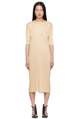 Pleats Please Issey Miyake: Бежевое платье 
