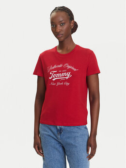 Tommy Jeans: Красная футболка  Essential