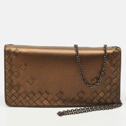 Bottega Veneta: Коричневый клатч  Intrecciato