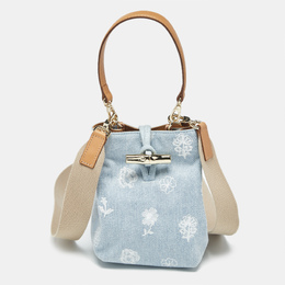 Longchamp: Голубая сумка  Roseau