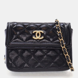 Chanel: Чёрная поясная сумка 