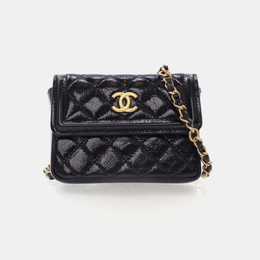 Chanel: Чёрная поясная сумка 