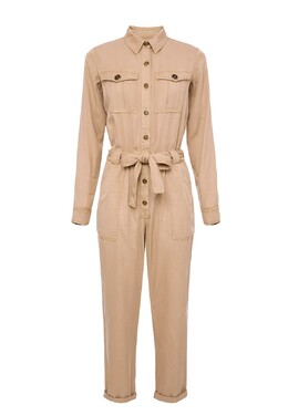 Elisabetta Franchi: Бежевый комбинезон 