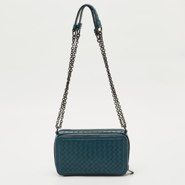 Bottega Veneta: Голубая сумка  Intrecciato